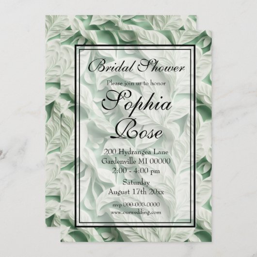 Elegante witte groene bladkalligrafie kaart (Voorkant / Achterkant)