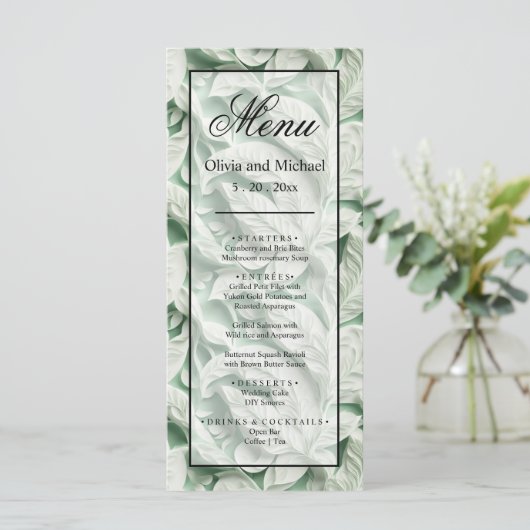 Elegante  witte groene bladkalligrafie menu (Staand voorkant)