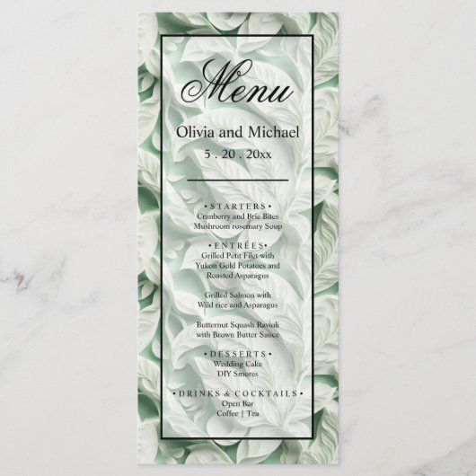 Elegante  witte groene bladkalligrafie menu (Voorkant)