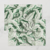 Elegante  witte groene bladkalligrafie RSVP kaartje (Voorkant / Achterkant)
