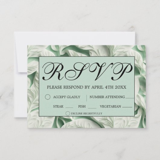 Elegante  witte groene bladkalligrafie RSVP kaartje (Voorkant)