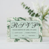 Elegante  witte groene bladkalligrafie RSVP kaartje (Staand voorkant)