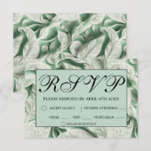 Elegante  witte groene bladkalligrafie RSVP kaartje (Voorkant / Achterkant)
