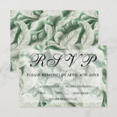 Elegante  witte groene bladkalligrafie RSVP kaartje (Voorkant / Achterkant)