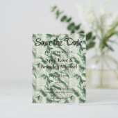 Elegante  witte groene bladkalligrafie save the date (Staand voorkant)