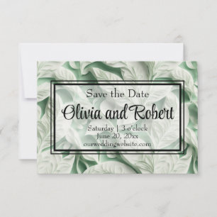Elegante witte groene bladkalligrafie save the date