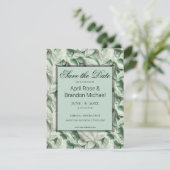 Elegante witte groene bladkalligrafie save the date (Staand voorkant)