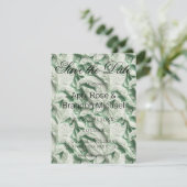 Elegante  witte groene bladkalligrafie save the date (Staand voorkant)