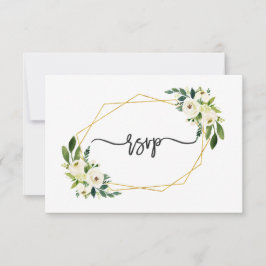 Elegante witte groene bloem gouden kader trouw-RSV RSVP Kaartje