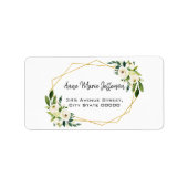 Elegante witte groene bloem gouden lijst bruiloft etiket (Voorkant)