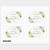 Elegante witte groene bloem gouden lijst bruiloft rechthoekige sticker (Vel)