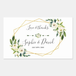 Elegante witte groene bloem gouden lijst bruiloft rechthoekige sticker