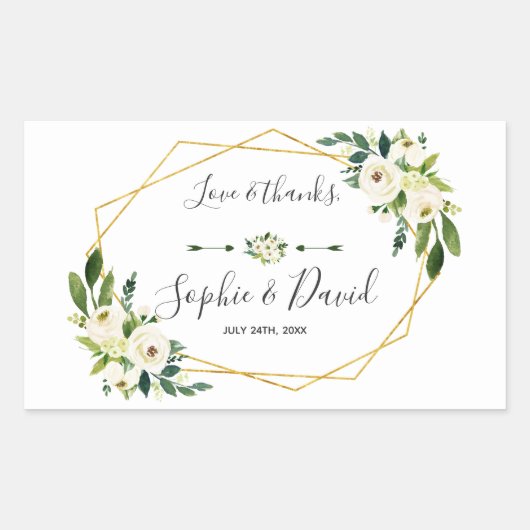 Elegante witte groene bloem gouden lijst bruiloft rechthoekige sticker (Voorkant)