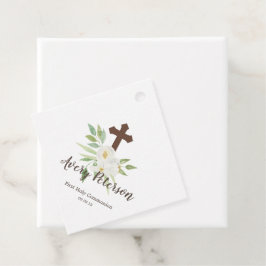 Elegante witte & groene bloemeneerste heilige comm bedankjes labels