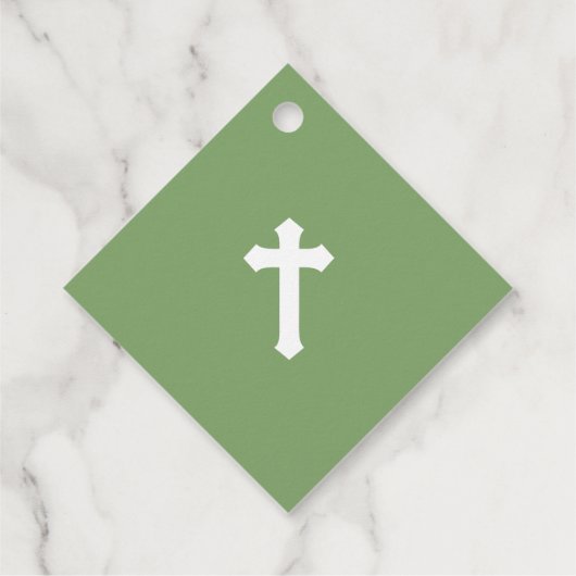 Elegante witte & groene bloemeneerste heilige comm bedankjes labels (Achterkant)