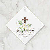 Elegante witte & groene bloemeneerste heilige comm bedankjes labels (Voorkant)