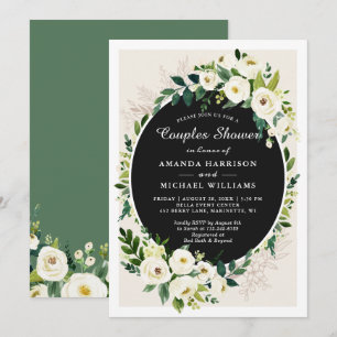 Elegante witte groene bloemige trouwkoppel bruilof kaart
