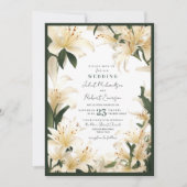 Elegante witte groene lelie groen zomer bruiloft kaart (Voorkant)