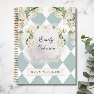 Elegante witte groene rozen babymeisje herinnering notitieboek