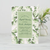 Elegante witte groene tropische bladeren bruidsdou kaart (Staand voorkant)