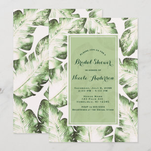 Elegante witte groene tropische bladeren bruidsdou kaart