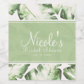 Elegante witte groene tropische bladeren bruiloft wijn etiket (Enkel label)