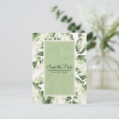 Elegante witte groene tropische bladeren Save the  Aankondigingskaart (Staand voorkant)