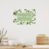 Elegante witte groene tropische bladeren trouwbann poster (Keuken)