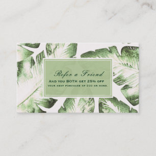 Elegante Witte Groene Tropische Bladeren Verwijs e Aanbevelingskaartje
