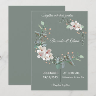Elegante witte & groene trouwuitnodiging kaart