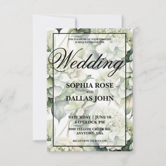 Elegante witte groene waterverf bloemenbruiloft kaart (Voorkant)