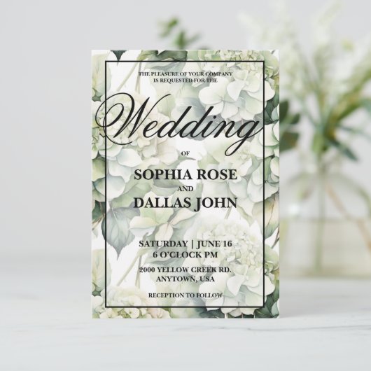 Elegante witte groene waterverf bloemenbruiloft kaart (Staand voorkant)
