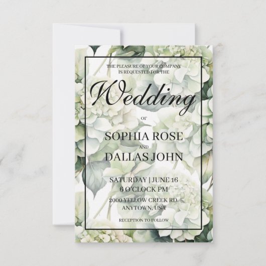 Elegante witte groene waterverf bloemenbruiloft kaart (Voorkant)