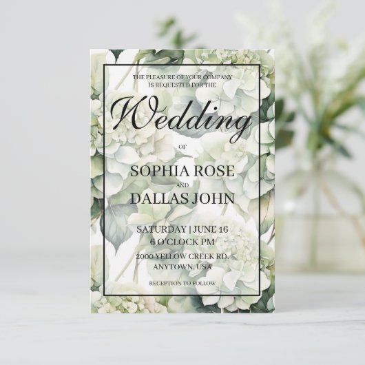 Elegante witte groene waterverf bloemenbruiloft kaart (Staand voorkant)