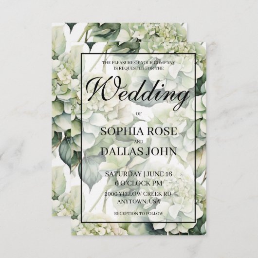 Elegante witte groene waterverf bloemenbruiloft kaart (Voorkant / Achterkant)