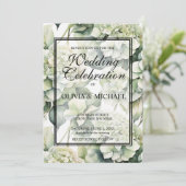 Elegante witte groene waterverf bloemenbruiloft kaart (Staand voorkant)