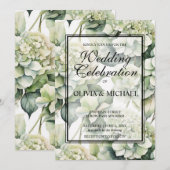 Elegante witte groene waterverf bloemenbruiloft kaart (Voorkant / Achterkant)