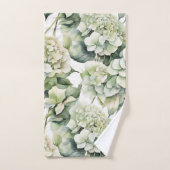 Elegante witte groene waterverf bloemenhortensia's bad handdoek (Handdoek)