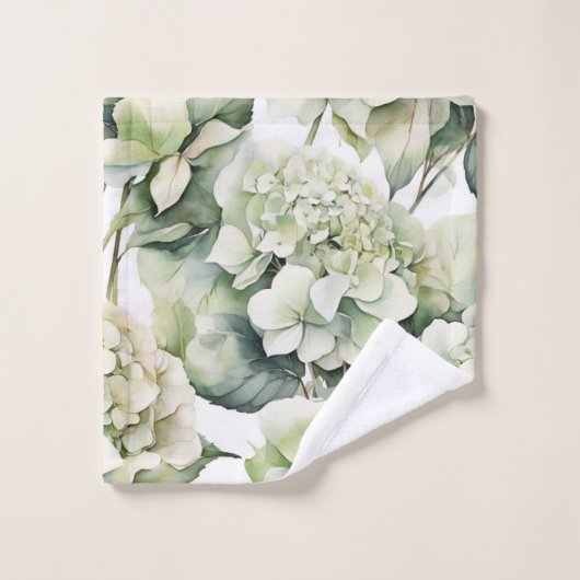 Elegante witte groene waterverf bloemenhortensia's bad handdoek (Wasdoekje)