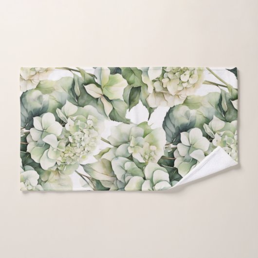 Elegante witte groene waterverf bloemenhortensia's bad handdoek (Handdoek)