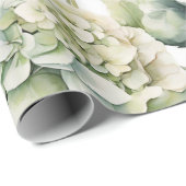 Elegante witte groene waterverf bloemenhortensia's cadeaupapier (Rol Hoek)
