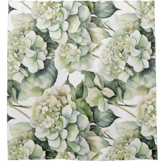 Elegante witte groene waterverf bloemenhortensia's douchegordijn (Voorkant)