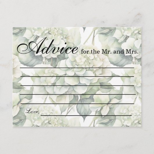 Elegante witte groene waterverf bloemenhortensia's informatiekaartje (Voorkant)