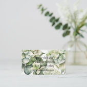 Elegante witte groene waterverf bloemenhortensia's informatiekaartje (Staand voorkant)