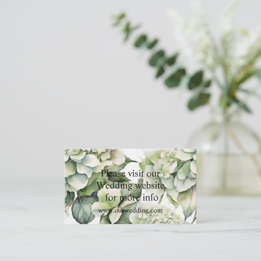 Elegante witte groene waterverf bloemenhortensia's informatiekaartje (Staand voorkant)