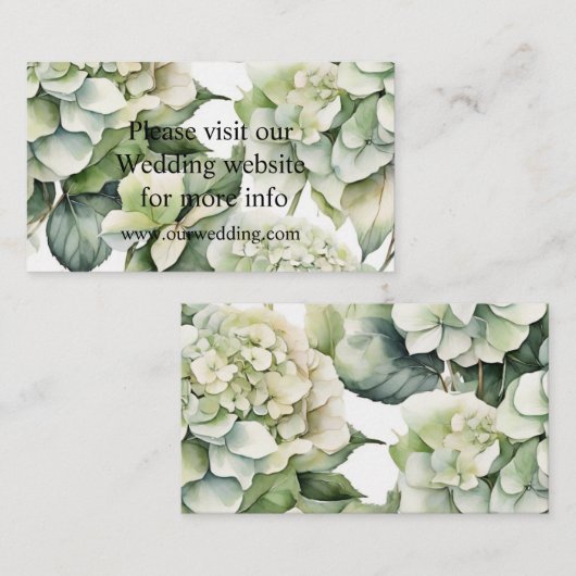 Elegante witte groene waterverf bloemenhortensia's informatiekaartje (Voorkant / Achterkant)