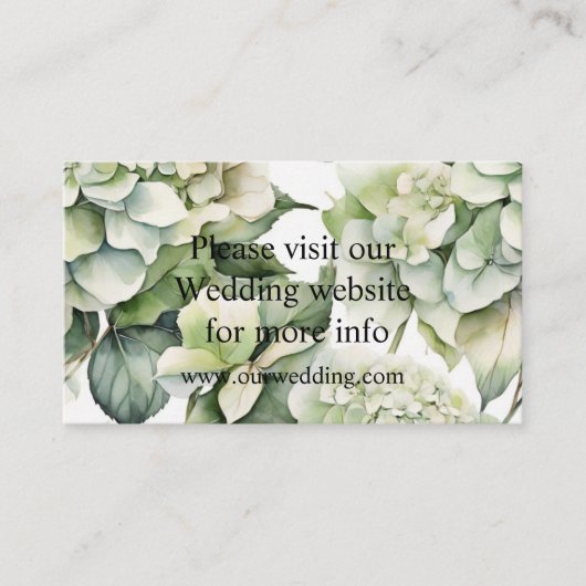 Elegante witte groene waterverf bloemenhortensia's informatiekaartje (Voorkant)