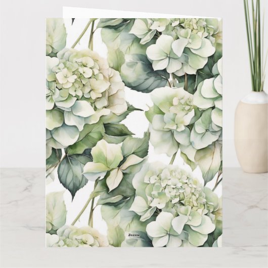 Elegante witte groene waterverf bloemenhortensia's kaart (Achterkant)