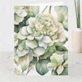 Elegante witte groene waterverf bloemenhortensia's kaart (Voorkant)