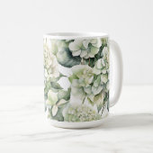 Elegante witte groene waterverf bloemenhortensia's koffiemok (Voorkant rechts)